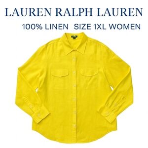 Lauren Ralph Lauren Yellow Linen Shirt • 1XL • Classic Relaxed Fit • Like New